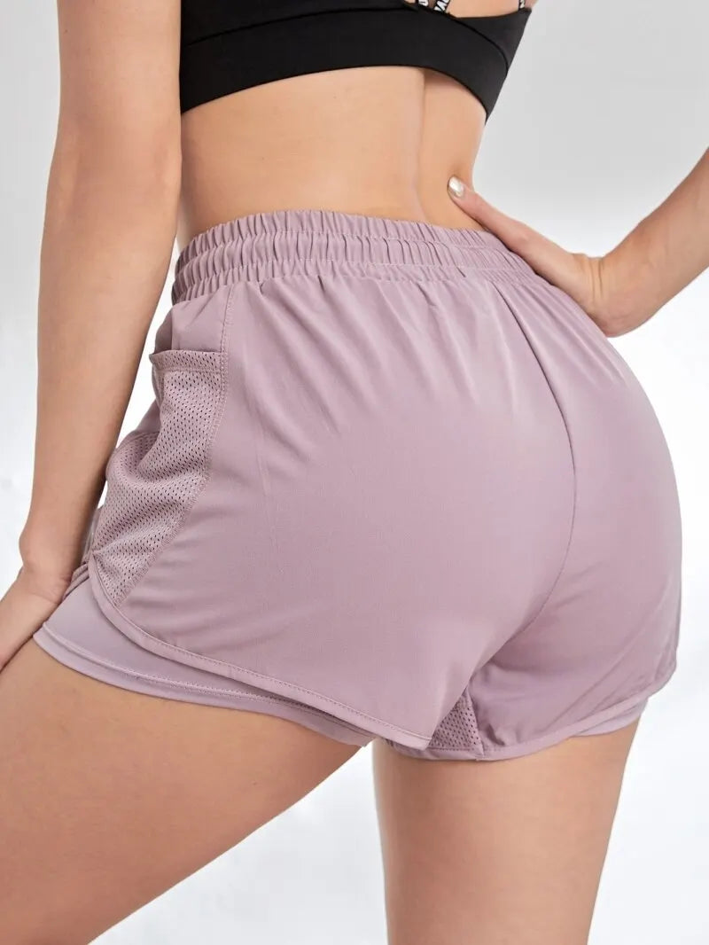 Short de sport élastique pour femmes, short avec poches, faux Leggings de Yoga deux pièces pour course et entraînement