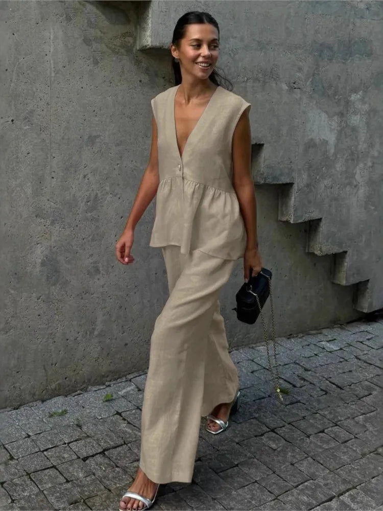 Ensemble deux pièces Chic en coton et lin