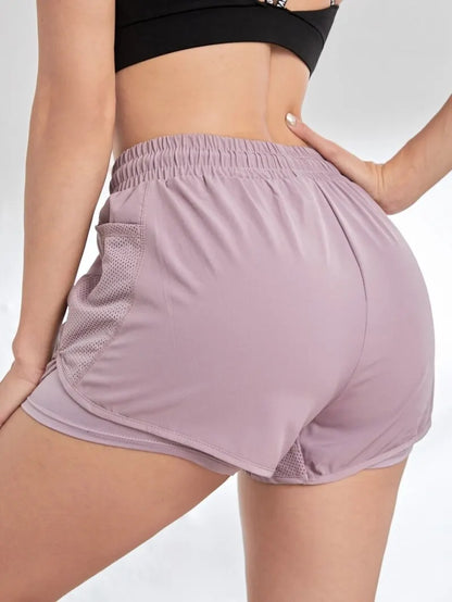 Short de sport élastique pour femmes, short avec poches, faux Leggings de Yoga deux pièces pour course et entraînement