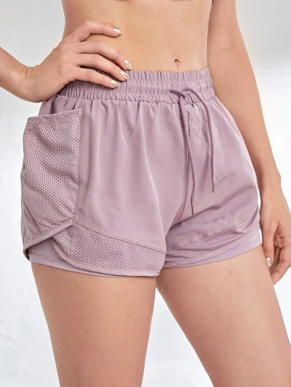 Short de sport élastique pour femmes, short avec poches, faux Leggings de Yoga deux pièces pour course et entraînement