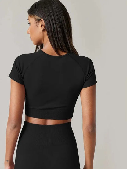 T-shirt de sport sans couture pour femme, haut de yoga, vêtements de fitness, chemise de gym, vêtements de course actifs, manches courtes