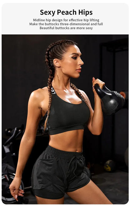 Short de sport élastique pour femmes, short avec poches, faux Leggings de Yoga deux pièces pour course et entraînement