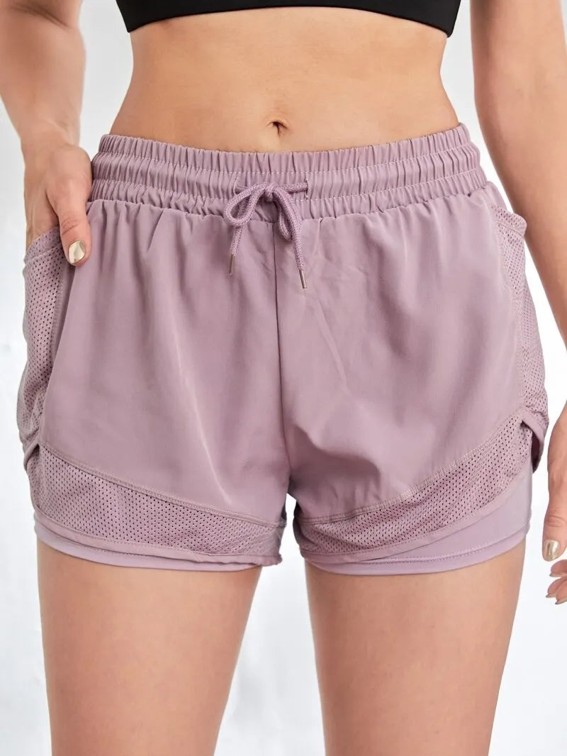Short de sport élastique pour femmes, short avec poches, faux Leggings de Yoga deux pièces pour course et entraînement