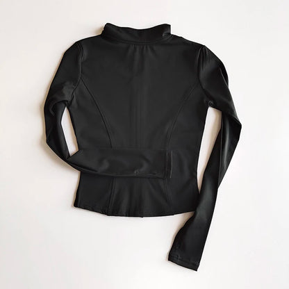 Veste de sport à manches longues pour femme, vêtements de yoga minces, cardigan zippé à séchage rapide, col montant, haut de course, fitness, extérieur