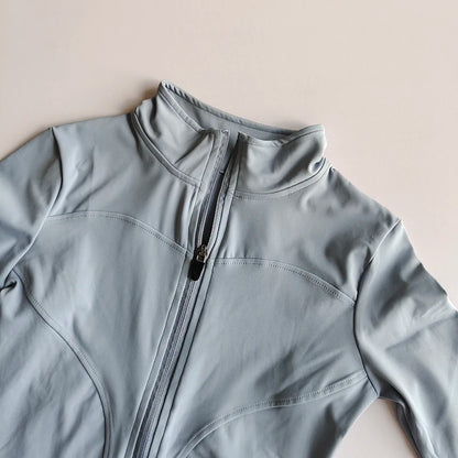 Veste de sport à manches longues pour femme, vêtements de yoga minces, cardigan zippé à séchage rapide, col montant, haut de course, fitness, extérieur