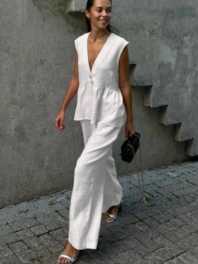 Ensemble deux pièces Chic en coton et lin