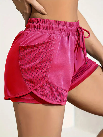Short de sport élastique pour femmes, short avec poches, faux Leggings de Yoga deux pièces pour course et entraînement