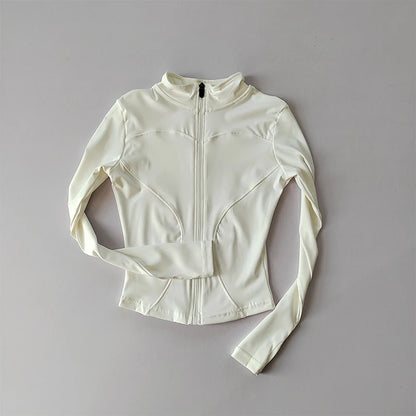 Veste de sport à manches longues pour femme, vêtements de yoga minces, cardigan zippé à séchage rapide, col montant, haut de course, fitness, extérieur