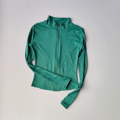 Veste de sport à manches longues pour femme, vêtements de yoga minces, cardigan zippé à séchage rapide, col montant, haut de course, fitness, extérieur