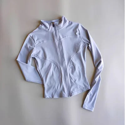 Veste de sport à manches longues pour femme, vêtements de yoga minces, cardigan zippé à séchage rapide, col montant, haut de course, fitness, extérieur