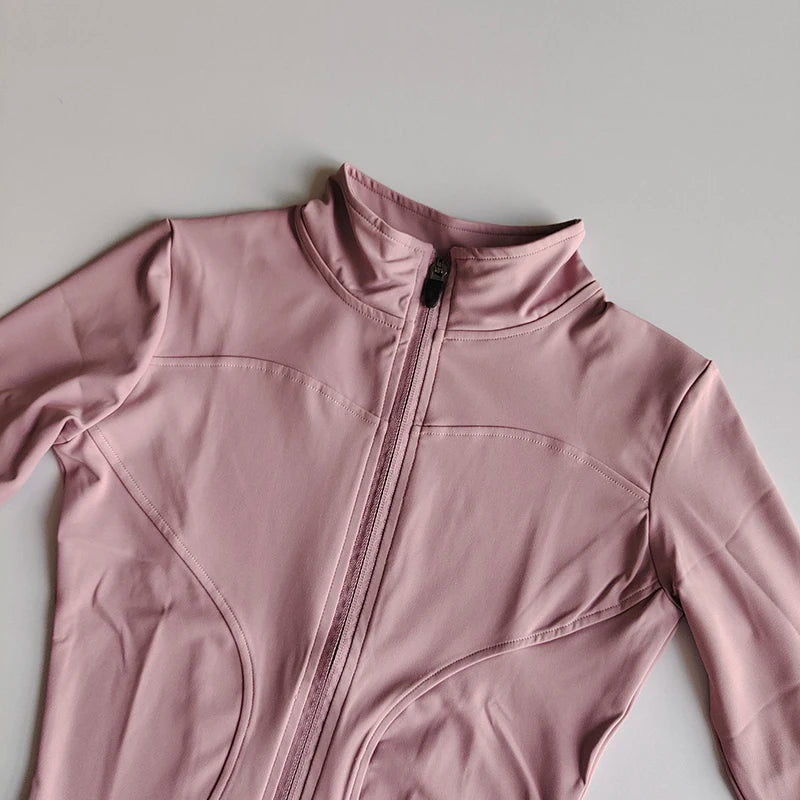 Veste de sport à manches longues pour femme, vêtements de yoga minces, cardigan zippé à séchage rapide, col montant, haut de course, fitness, extérieur