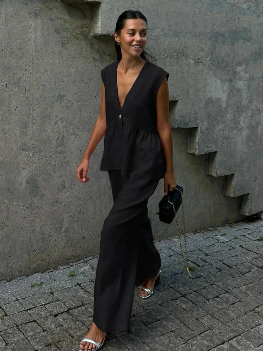 Ensemble deux pièces Chic en coton et lin