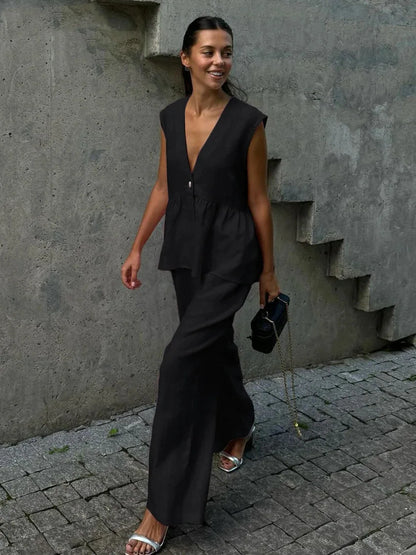 Ensemble deux pièces Chic en coton et lin