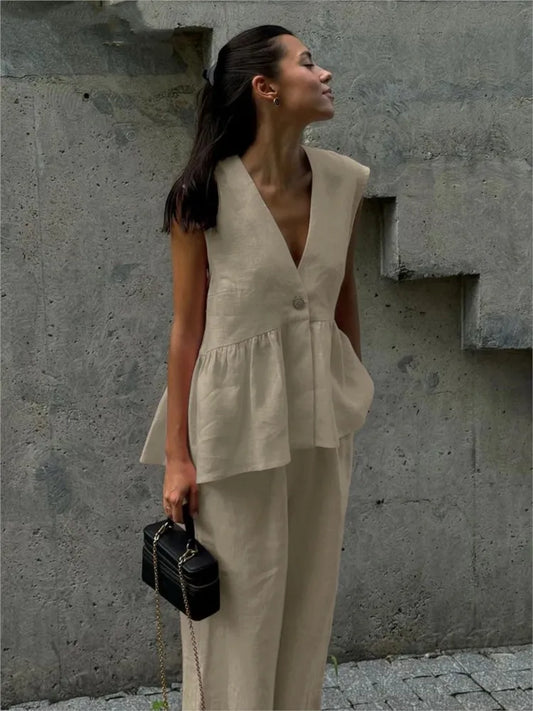 Ensemble deux pièces Chic en coton et lin
