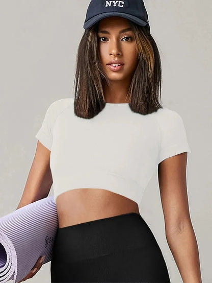 T-shirt de sport sans couture pour femme, haut de yoga, vêtements de fitness, chemise de gym, vêtements de course actifs, manches courtes